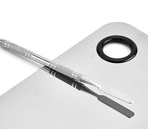 Professional Stainless Steel Makeup Palette Cosmetic Palette with Spatula Tool For Nail Art Eye Shadow Eyelash Makeup Professional Pigment Blending(6 x 4 Inch Sliver)