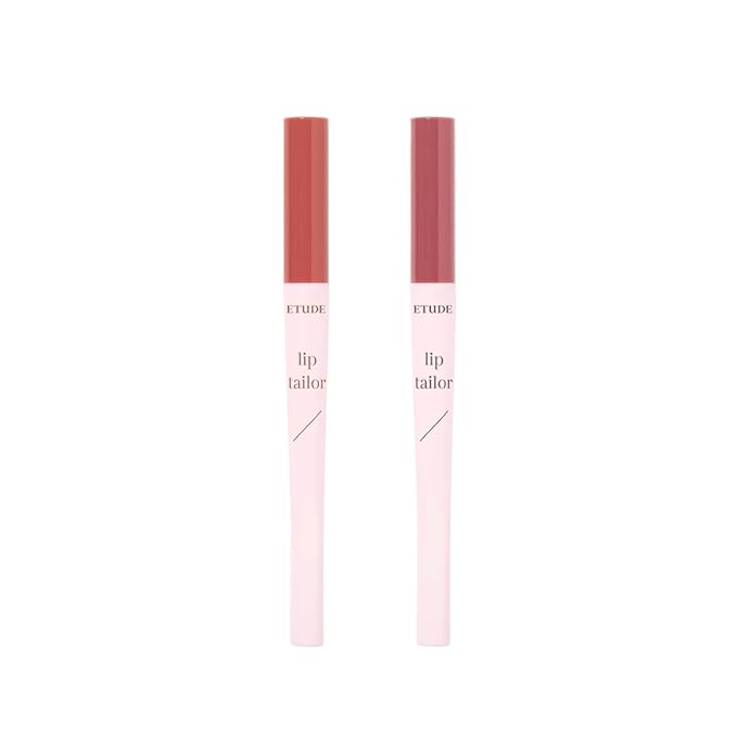 ETUDE Lip Tailor with Built in Lip Liner 2 Color Set | Dusty Salmon, Hazy Mauve - Korean Lip Pencil for Natural Plumped Lips, Korean Makeup, Kbeauty