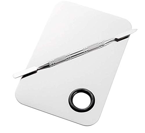 Professional Stainless Steel Makeup Palette Cosmetic Palette with Spatula Tool For Nail Art Eye Shadow Eyelash Makeup Professional Pigment Blending(6 x 4 Inch Sliver)