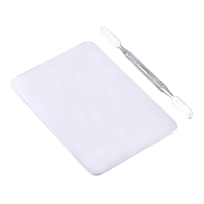 Small Stainless Steel Makeup Palette Rectangle Shape Mixing Plate Tools With Spatula