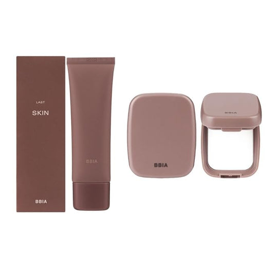 BBIA Last Skin Foundation (#01 LIGHT BEIGE) + Last Sebum Pact BUNDLE SET/Medium Coverage & Semi-Matte Finish Liquid Foundation and Sebum Control Makeup Pressed Powder Pact