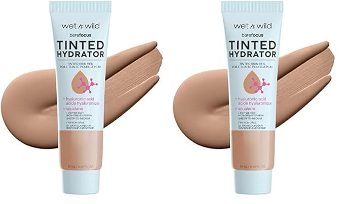 wet n wild Bare Focus Tinted Hydrator Matte Natural Finish, Oil-Free Tinted Face Moisturizer Makeup, Hyaluronic Acid, Squalane, Sheer To Medium Coverage, Medium Deep (Pack of 2)