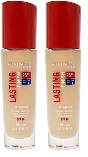 Rimmel Lasting Finish 25HR Foundation, 070 Sesame (Pack of 2)