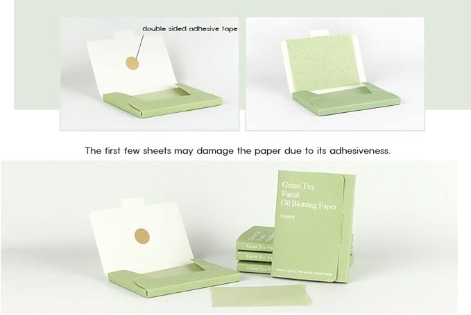 Premium Collection Oil Control Paper, Blotting Paper, Absorbing Sheets for Oily Skin Care (size 3.5" x 2.4") Made in Korea(Green Tea)