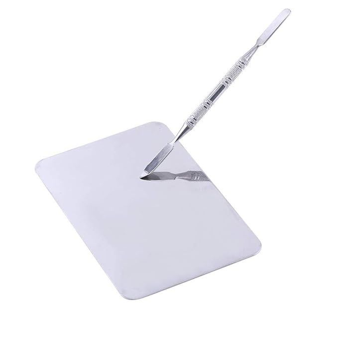 Small Stainless Steel Makeup Palette Rectangle Shape Mixing Plate Tools With Spatula