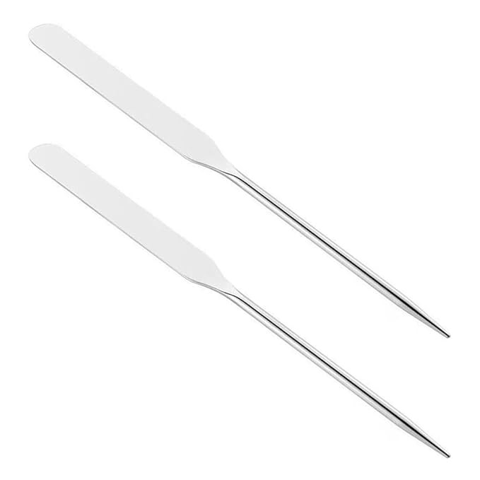2 Pieces Stainless Steel Makeup Spatula Foundation Mixing Tool Eye Cream Spoon Foundation Spatula Cosmetic Skincare Spatula Nail Art Makeup Stirring Rod for Home Beauty Salon, Silver