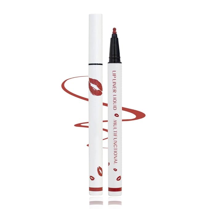 Longwear Liquid Lip Liner, Matte Lip Tint Stain Marker Pen, 2 in1 Liquid Lipstick & Lip Liner Pencil, Long Lasting Waterproof Lip gloss for Women, Fuller Lips Makeup (01(Dark Red))