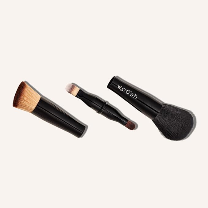 Woosh Beauty, The Fold Out Complexion Palette w/Secret Brush, Travel All in One Neutral Cream & Powder Kit, 4 in 1 Nested Makeup Brush (#3 Medium)