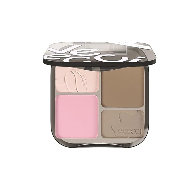 1 PC 4 Color Face Lift Facial Highlighter Blusher Contour Palette, 4 Color Multi Purpose Silky Facial Blusher Contour Facial Highlighter Palette (V03, 8g)