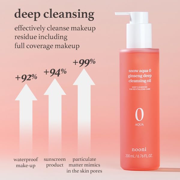 NOONI Facial Cleanser - Snow Aqua 0 Ginseng Deep Cleansing Oil *2ea | Makeup Blackhead Remover, Pore Care Control, Glass Skin, Helps Control Sebum, Moisturizing, 6.76 Fl Oz x 2