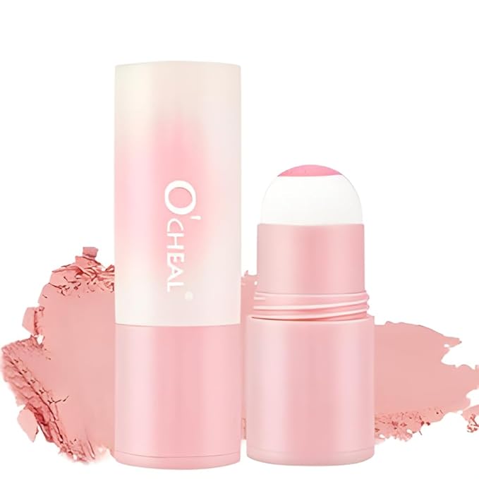 O'CHEAL Powder Blush Stick for Cheek and Eyes, Soft and Blendable Natural Flush, Long-Lasting Dewy Blusher Makeup, Buildable Glow for Face,Multi-Use Blush 01