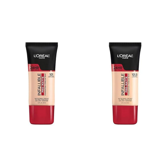 L'Oreal Paris Infallible Pro-Matte Liquid Foundation Bundle - Classic Ivory & Ivory Buff, 1 fl oz Each