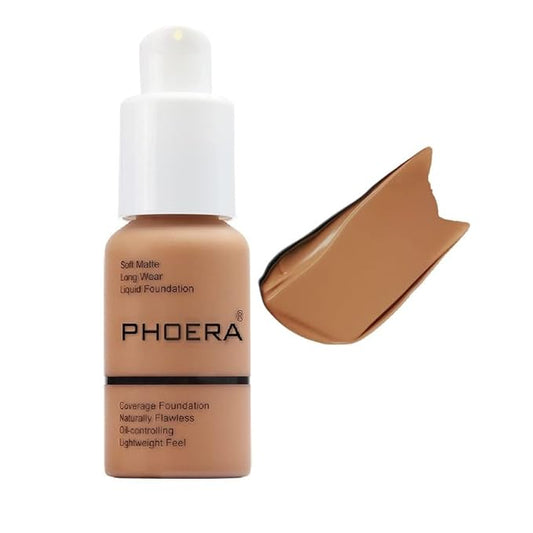 PHOERA Foundation,Flawless Soft Matte Oil Control Best Cover up Full Coverage Liquid Foundation .(107# Hone)