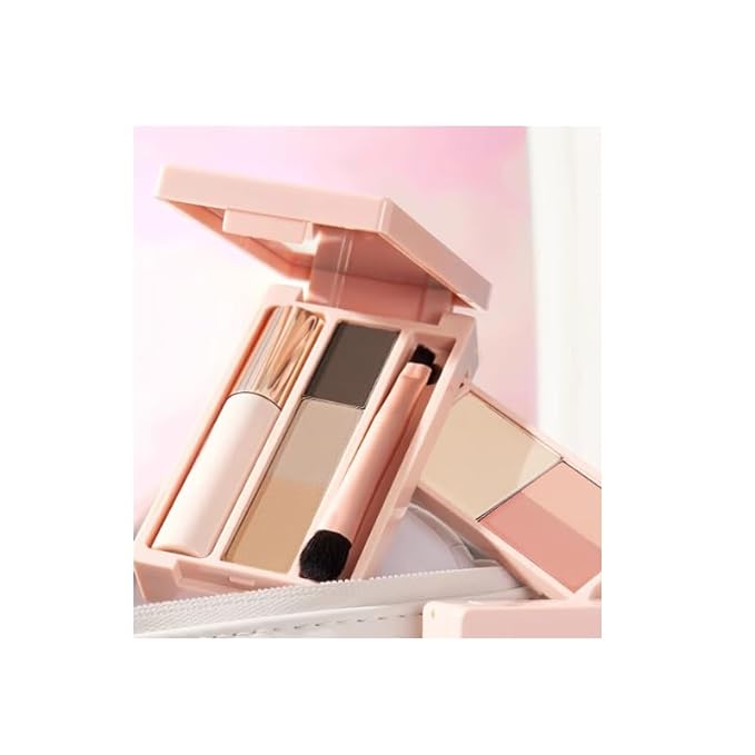 1 PC Juduo Portable Travel Use Multi Purpose Makeup Palette, Mini Size Blusher Highlighter Eyebrow Eyeshadow Palette With Mascara & Brush, All in One Travel Palette (01#)