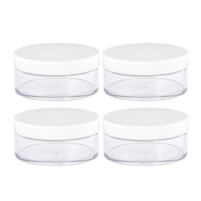 AKOAK Capacity 50 ml(1.69 oz) Empty Reusable Plastic Loose Powder Compact Container DIY Makeup Powder Case with Sifter and Lined Screw Lid,White Lid,Pack of 4