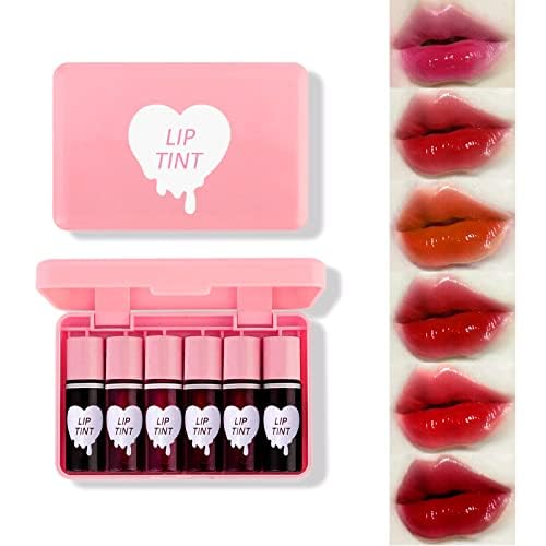 6 Colors Lip Tint Stain Set,Plumping Mini Liquid Lipstick,Multi-use Lip and Cheek Tint, Long lasting Non-Stick Cup Waterproof, High Pigment, Vivid Color, Lip Tint Makeup