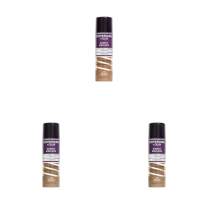 CoverGirl & Olay Simply Ageless 3-in-1 Liquid Foundation, Matte Finish, Hyaluronic & Vitamin C Formula, Cruelty Free, Soft Sable, 1 Count (Pack of 3)