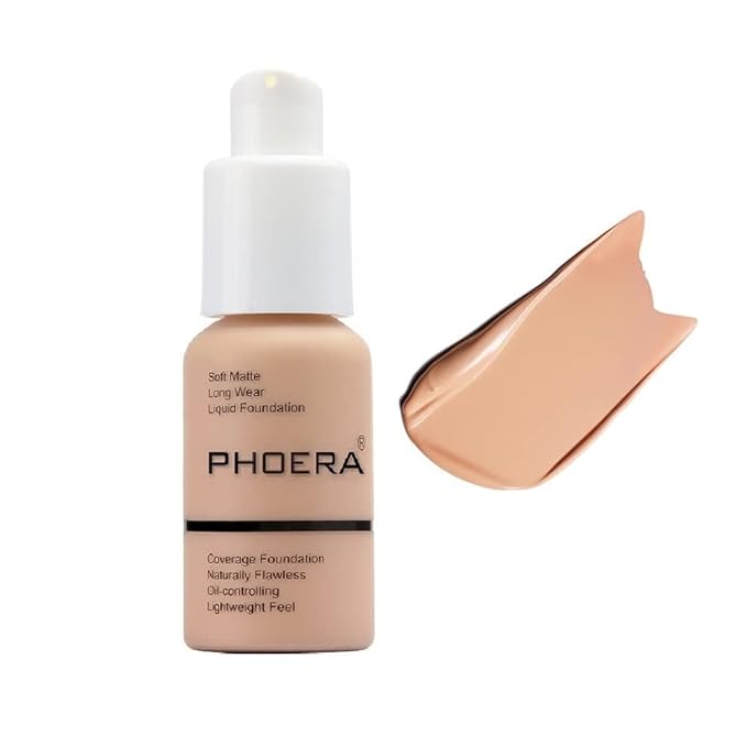 PHOERA Foundation,Flawless Soft Matte Oil Control Liquid Foundation Full Coverage Face Makeup. (103# Warm Peach)