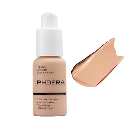 PHOERA Foundation,Flawless Soft Matte Oil Control Liquid Foundation Full Coverage Face Makeup. (103# Warm Peach)