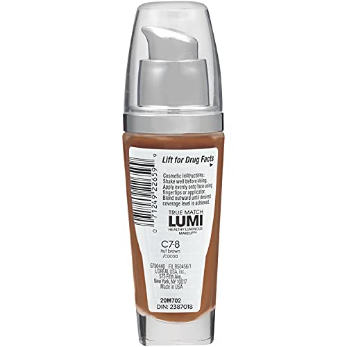 L’Oréal Paris True Match Lumi Healthy Luminous Makeup, C7-8 Nut Brown Cocoa, 1 fl; oz. (Pack of 2)
