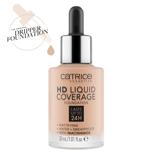 Catrice | HD Liquid Coverage Foundation | 24H Wear, Matte Finish, High Coverage, Waterproof Formula with Niacinamide | Vegan & Cruelty Free (020 | Rose Beige)