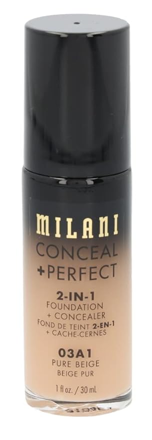 Milani Conceal + Perfect 2-in-1 Foundation + Concealer - Pure Beige (1 Fl. Oz.) Cruelty-Free Liquid Foundation - Cover Under-Eye Circles, Blemishes & Skin Discoloration for a Flawless Complexion