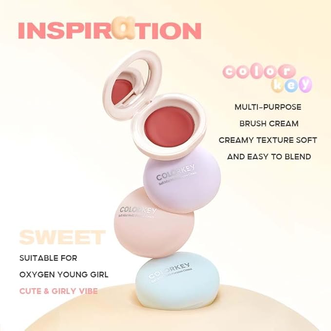 COLORKEY Soft Mist Multi-Purpose Cream, Makeup Blush, Matte Finish, Lips & Cheeks, For Eyes, Moisturizing, Long-Lasting, Non-Sticky(01 ROSY, 2.5g)