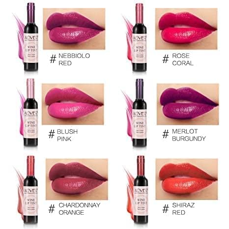 IDUCEN Wine Bottle Lip Gloss, 6 Colors Lip Tint Matte Long-Lasting Waterproof Lip Stain, Shaped Lipsticks Silky Lightness and Non-Sticky Make Up Lip Sticks