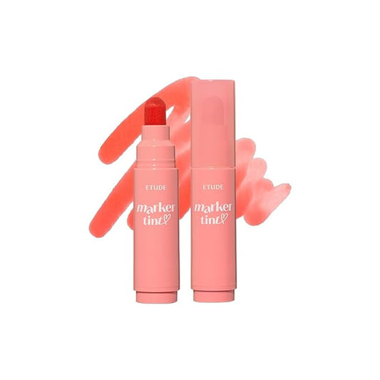 ETUDE Dear Darling Marker Tint #5 Pink Tangerine (5g) | Hydrating & Long Lasting Lip Stain | High Pigmented Lip Maker with Easy Drawing Tip | Korean Daily Lip Tint, Korean Makeup, Kbeauty