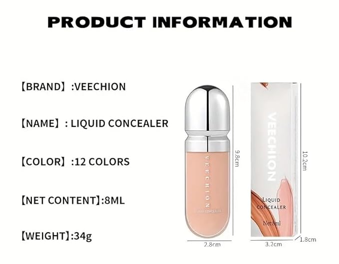 12-Shade Full Coverage Long Lasting Concealer, Waterproof Liquid Foundation For All Skin Types, Matte Finish, Buildable Coverage (11, 8ml)