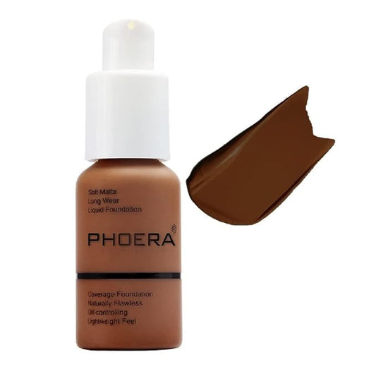 PHOERA Foundation,Flawless Soft Matte Oil Control Liquid Foundation Full Coverage Face Makeup. (109# Mocha)
