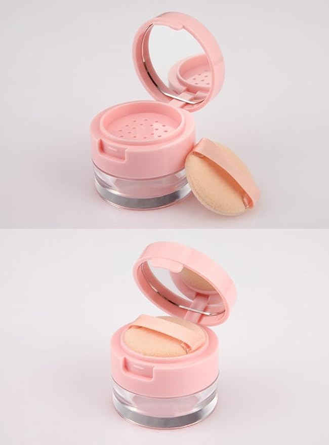 AKOAK Capacity 3g (0.1 oz) Leak-free Reusable Plastic Powder Box DIY Makeup Powder Box, Mini Portable Flip Lid Travel Powder Box with Mirror