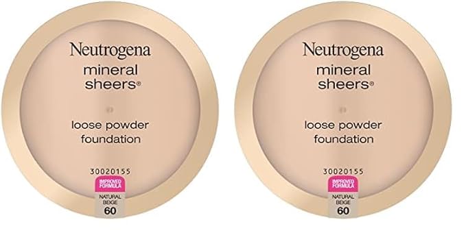 Neutrogena Mineral Sheers Lightweight Loose Powder Makeup Foundation with Vitamins A, C, & E, Sheer to Medium Buildable Coverage, Skin Tone Enhancer, Face Redness Reducer, Natural Beige 60,.19 oz