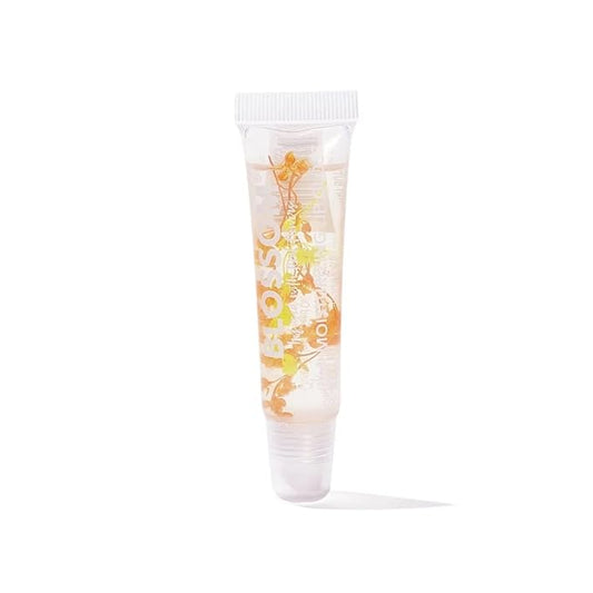 Blossom Lip Gloss Tubes, Peanut Butter + Chocolate Scented Thick Clear High Shine Moisturizing Flower Lip Gel with Nourishing Jojoba Seed Oil, Infused with Real Flowers, 0.3oz, Peanut Butter Cup