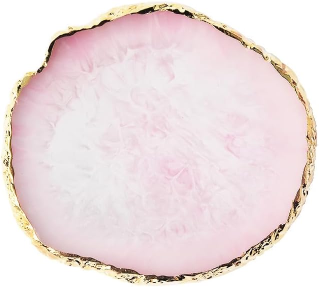 1PCS Resin Nail Art Palette Gold Edge Nail Art Painting Mixed Color Palette Manicure Color Makeup Display Board Manicure Cosmetic Mixing Tray Round Pink