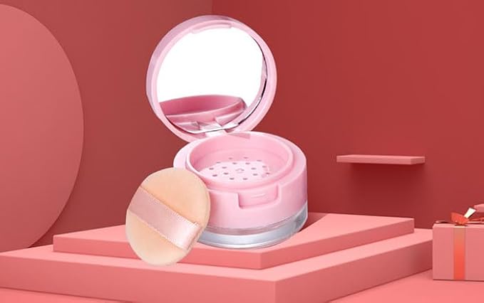 AKOAK Capacity 3g (0.1 oz) Leak-free Reusable Plastic Powder Box DIY Makeup Powder Box, Mini Portable Flip Lid Travel Powder Box with Mirror