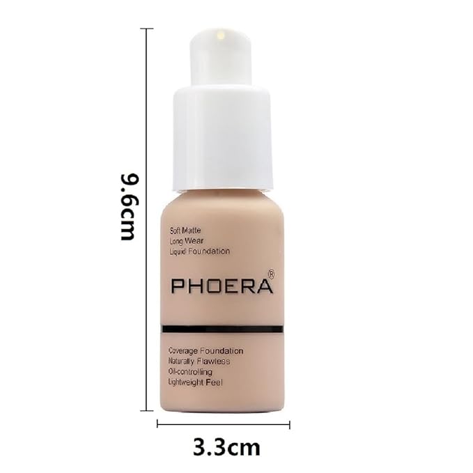 2 Pack PHOERA Foundation 102# Nude and 104# Buff Beige,Full Coverage Flawless Soft Matte 24 HR Oil Control Waterproof Concealer Liquid Foundation Makeup. 
