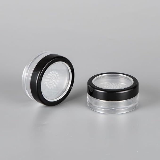 6 Pcs 10g 10ml Plastic Empty Travel Powder Container Loose Powder Compact Case Clear Makeup Jar Cosmetic Cream Face Powder Blusher Foundation Container Pots With Sifter and Black Rimmed Lid