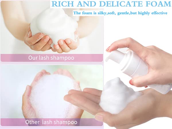 Lash Shampoo for Lash Extensions, Lash Fan 50ml Eyelash Foam cleanser with 50 Pcs Eyelash Brush and Rinse Bottle Oil Free/Sulfate Free Eyelash Wash Remover For Eyelash Extension Makeup, Rose