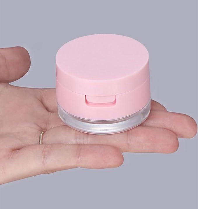 AKOAK Capacity 3g (0.1 oz) Leak-free Reusable Plastic Powder Box DIY Makeup Powder Box, Mini Portable Flip Lid Travel Powder Box with Mirror