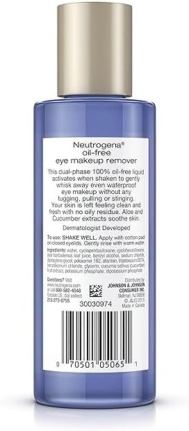 Neutrogena Gentle Oil-Free Eye Makeup Remover & Cleanser for Sensitive Eyes, Non-Greasy Makeup Remover, Waterproof Mascara Remover, Dermatologist & Ophthalmologist Tested, 5.5 fl. oz