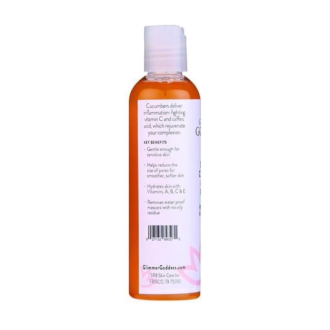 GLIMMER GODDESS Organic Cucumber Makeup Remover, 4 oz - Removes Makeup, Gentle Hydration, Antioxidant Protection, Face Cleanser