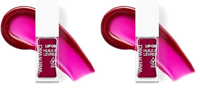 wet n wild Lip Oil - Lightweight, Non-Sticky, Hydrating & Nourishing Formula with Marula & Jojoba Oils, Vegan & Cruelty-Free - Merlot Glass (Pack of 2)