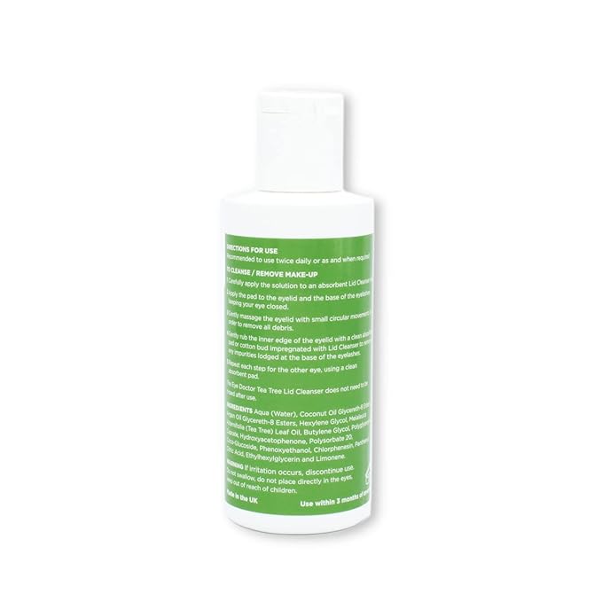 The Eye Doctor Tea Tree Lid Cleanser 100ml – Daily Eyelid Hygiene Remove Debris & Make-up Eyelid Eyelashes – Suitable for Sensitive Eyes – Contains Tea Tree Oil Argan Oil Coconut Oil & Micellar Water