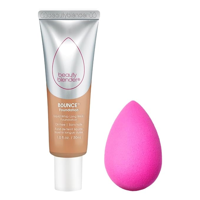 Beautyblender Bounce Liquid Whip Long Wear Foundation (3.45 N Med Bronze) & Original Pink Beauty Blender Makeup Sponge Bundle