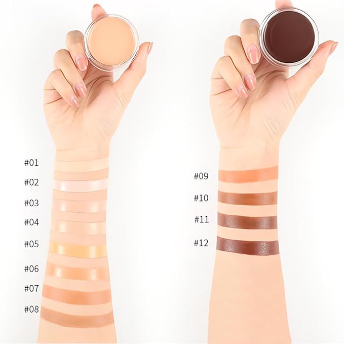 Kaely 2Pcs Cream Pot Concealer Full Coverage Makeup Set, Under Eye Brightener Color Correcting Concealer for Dark Circles, Waterproof Foundation Palette with Brush, Corrector de ojeras, 07+08