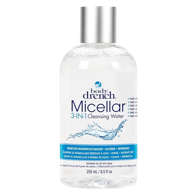 Body Drench 3-in-1 Micellar Water Makeup Remover, Facial Cleanser & Hydrating Water for Sensitive Skin, Removes Waterproof Makeup, 8.5 fl oz