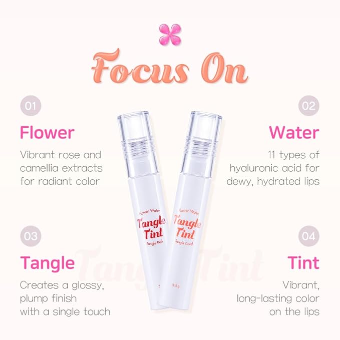 BEAUTY PEOPLE Long Lasting Flower Dew Water Lip Tint with Vitamin-Packed Fruit Extracts for Hydrated Lip Stain (Coral, Red 7ml)