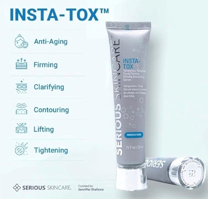 INSTA-TOX Wrinkle Smoothing Serum .75 Fl Oz and Vitamin A Makeup Prep Primer & Pore Minimizer - 2 Fl Oz - Line, Wrinkle & Pore Filler for Face - Skin Tightening - Smooth & Blur - Serious Skincare