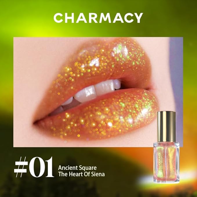 CHARMACY Aurora Chameleon Moisturizing Lip Gloss, MultiColor Shifting Shimmer Lip Gloss, Hydrating Non-Sticky Formula Glitter Lip Glaze, Easy to Apply, Long-Lasting, High-Shine Sheer Finish #01